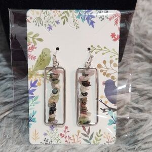 Multicolor Stones on Silver Dangle Earrings. NIP